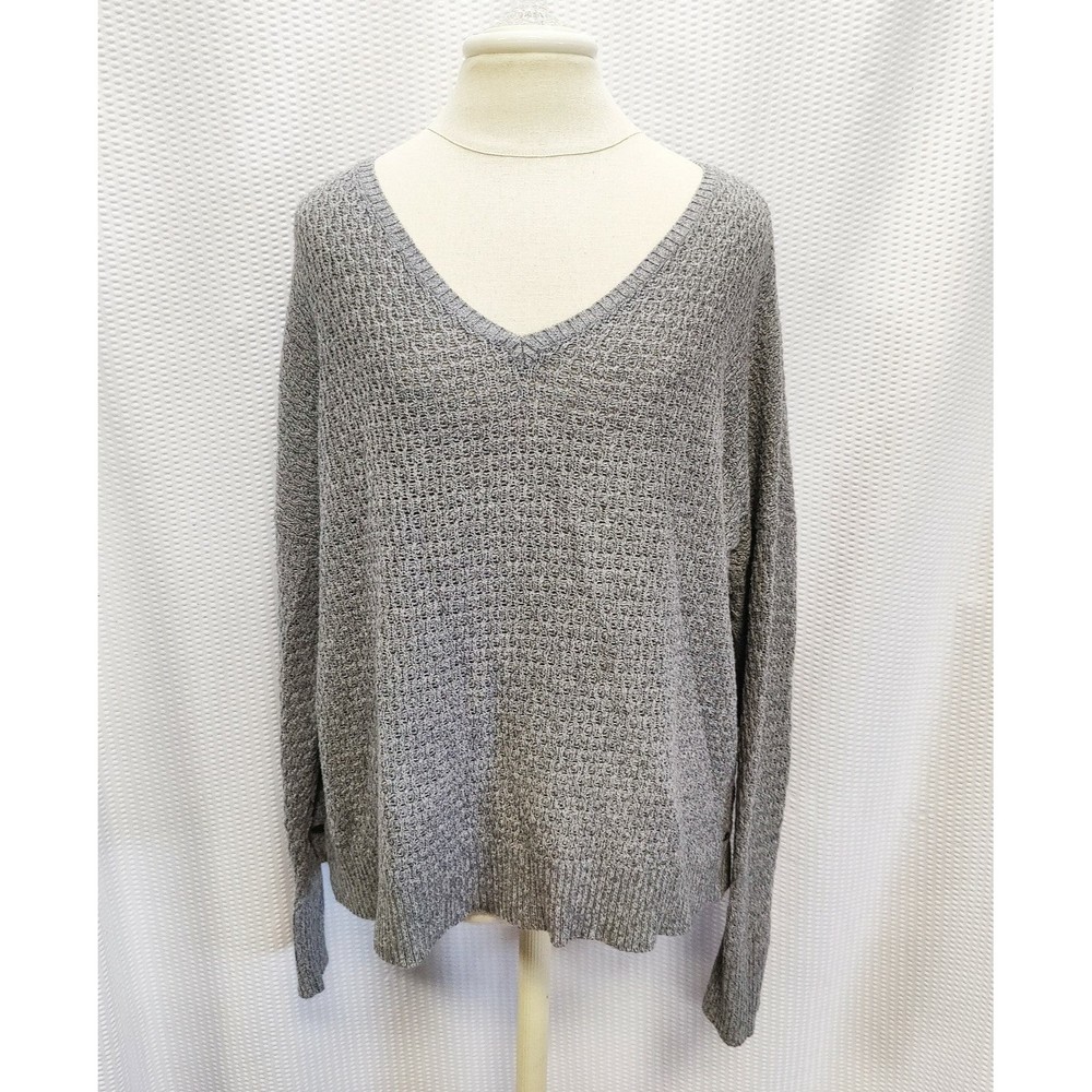 American Eagle Gray Knit Pullover Sweater Size XL Vneck Cotton